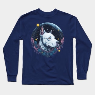 White Pitbull Dog at Night Time Long Sleeve T-Shirt